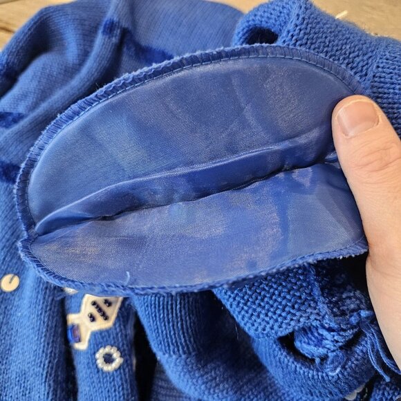 Size 3X Winter Snowflake Blue Sweater Cardigan Beaded Sequins Checkered Knit VTG - Picture 11 of 14